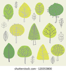 set of vector trees doodles