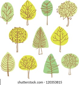ensemble d'arbres vectoriels gribouillis