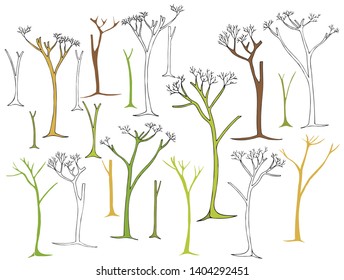 Set of vector trees, elements for design. Hand drawn doodle, sketch.