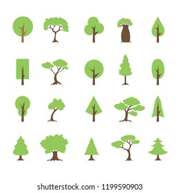 Set, Vector of trees illustrations. Can be used to illustrate any nature or healthy lifestyle topic on White background.