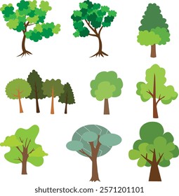 Set of vector trees natural tree plant design elements