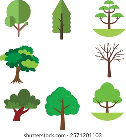 Set of vector trees natural tree plant design elements