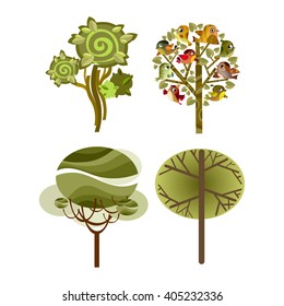set of vector trees on the white background