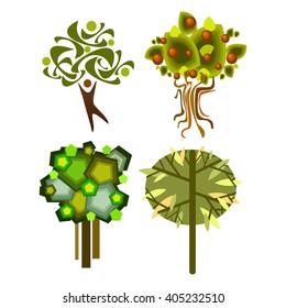 set of vector trees on the white background