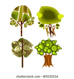 set of vector trees on the white background