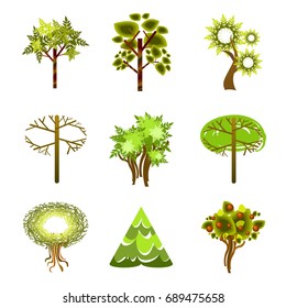 set of vector trees on the white background