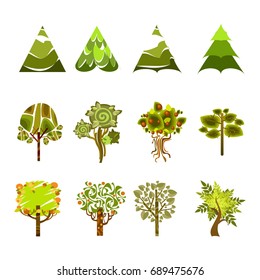 set of vector trees on the white background