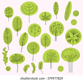 set of vector trees symbols,sketch pattern for exterior , Organic, bio, natural design elements