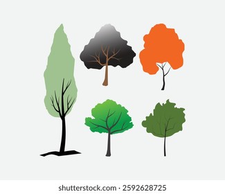 set of vector trees. Various tree vectors. Forest and nature concept. Collection of different tree symbols.