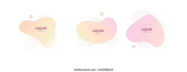 Set of vector trendy abstract amoeba banner. Pastel color gradient in liquid style frame on white background. Collection of modern design element of a poster, logo, flyer of presentation, card.