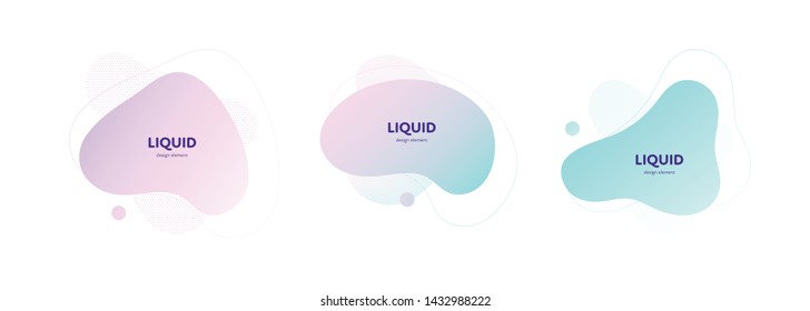 Set of vector trendy abstract amoeba banner. Pastel color cian, pink, violet gradient in liquid style frame on white background. Template for trendy design of a poster, logo, flyer of presentation.