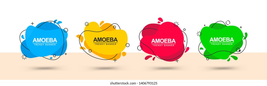 Set of vector trendy abstract banners. Flat geometric shapes in memphis design style. Template ready for use in web or print design.