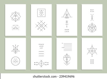 Set of vector trendy cards with geometric icons. Alchemy symbols collection. Religion, philosophy, spirituality, occultism.