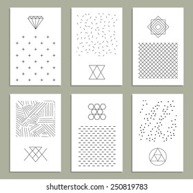 Set of vector trendy cards with geometric icons.  