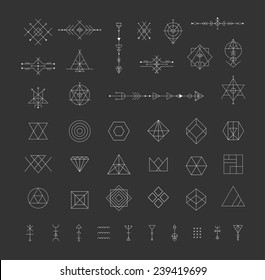 Set of vector trendy geometric icons. Alchemy symbols collection. Religion, philosophy, spirituality, occultism.