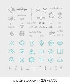 Set of vector trendy geometric icons. Alchemy symbols collection. Religion, philosophy, spirituality, occultism.