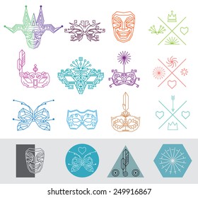 Set of vector trendy geometric icons in hipster style. Masks for carnival, festival, mardi gras.