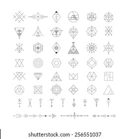 Set of vector trendy geometric icons. Alchemy symbols collection. Religion, philosophy, spirituality, occultism.