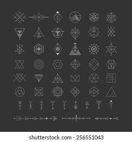 Set of vector trendy geometric icons. Alchemy symbols collection. Religion, philosophy, spirituality, occultism.