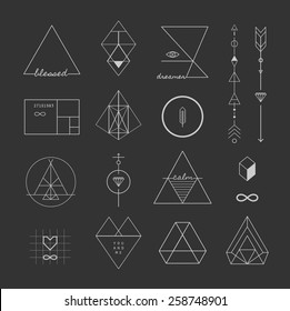 Set of vector trendy geometric icons and logotypes. Alchemy symbols collection. Religion, philosophy, spirituality, occultism.