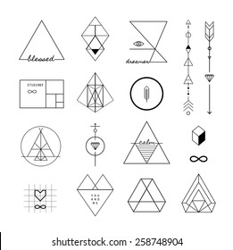 Set of vector trendy geometric icons and logotypes. Alchemy symbols collection. Religion, philosophy, spirituality, occultism.