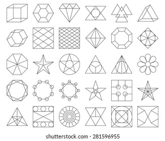 Conjunto de iconos geométricos de moda vectorial. Conjunto de ilustraciones vectoriales de 30 figuras lineales