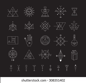 Set of vector trendy geometric icons. Alchemy symbols collection. Religion, philosophy, spirituality, occultism. Isolated