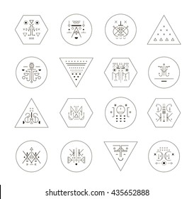 Set of vector trendy geometric icons. Alchemy symbols collection. Religion, philosophy, spirituality, occultism.