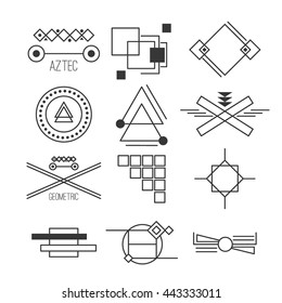 Set of vector trendy geometric icons. Alchemy symbols geometric shapes collection. Religion, philosophy, spirituality, occultism geometric shapes. Hipster triangle line symbol vintage logo.
