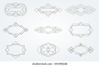 Set of vector trendy geometric icons. Set geometric signs, labels, and frames. Triangles. Line design elements, vector illustration. Trendy hipster logotypes.