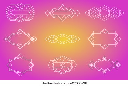 Set of vector trendy geometric icons. Set geometric signs, labels, and frames. Line design elements, vector illustration. Trendy hipster logotypes