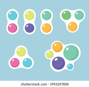 Conjunto de moda vectorial simple-dimple. Sensorial y colorido. Las burbujas antiestrés de moda aprietan. Ilustración vectorial. Relájese la simple ilustración vectorial del diple. Juguetes antiestrés para niños.
