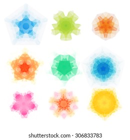 Set of vector triangle round patterns. Kaleidoscope flower mandala. Modern design templates, vector illustration mosaic