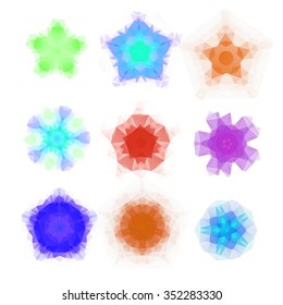 Set of vector triangle round patterns. Kaleidoscope flower mandala. Modern design templates, vector illustration mosaic