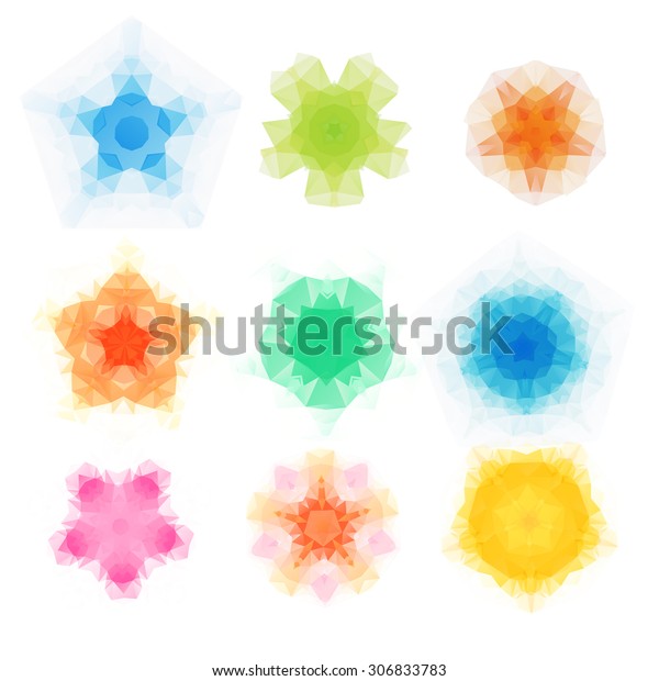 Set\
of vector triangle round patterns. Kaleidoscope flower mandala.\
Modern design templates, vector illustration\
mosaic