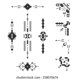 Set of vector Tribal elements, border, frame, ethnic ornament, aztec stile, tribal art, tribal design  isolated on white background