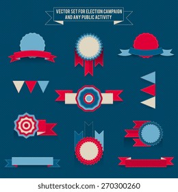 Set of vector tri-color elements on navy blue background