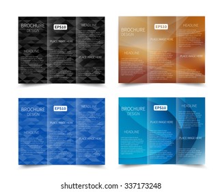 Set of vector tri-fold brochure design template with abstract geometric  background EPS10 Tri-Fold Mock up & back Brochure Design 