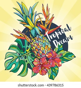 Set of vector tropical elements. Tropical vector background. All elements can be used separately
