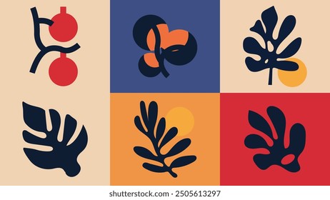 Set of vector tropical leaves silhouettes in flat style. Vector illustration.