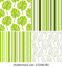 Set of Vector tropical seamless floral pattern.Summer pattern with monstera leaves.Endless background. Vector nature backdrop. Tropical template.