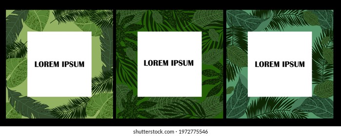 set of vector tropical social media banners in shades of green