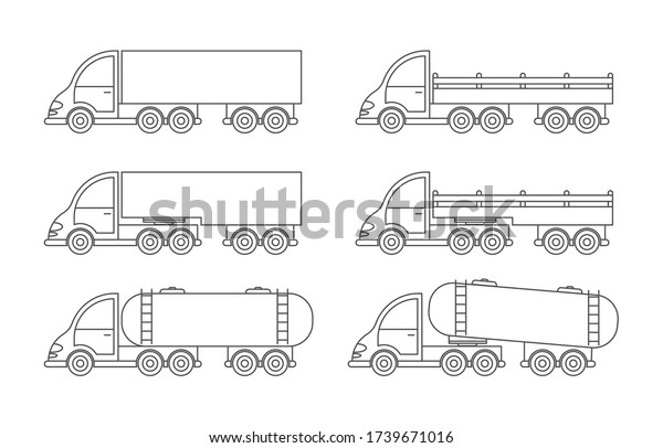 Set of vector truck icon. Simple design, an empty\
outline isolated on a white background. Design for coloring books,\
websites, and apps\
