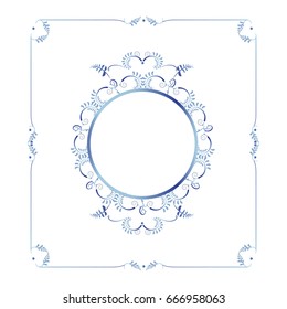 Set of vector twigs and leaves with curls for design in antique style, in blue shades/