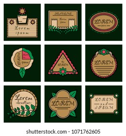 Set of Vector typography vintage label in spring flower blurry background for card, banner or web design.
