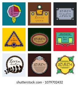 Set of Vector typography vintage label in spring flower blurry background for card, banner or web design.