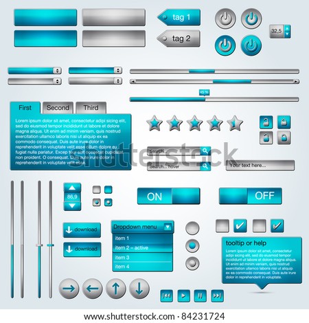 Set of vector ui azure/grey web elements