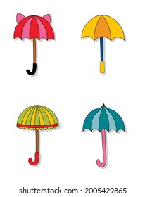 A set of vector umbrellas. Cartoon cute stickers