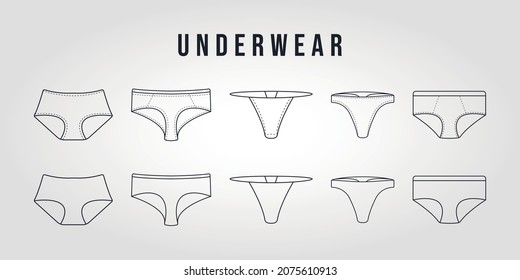 set of vector underwear icon logo line art illustration design, woman underwear pants logo design