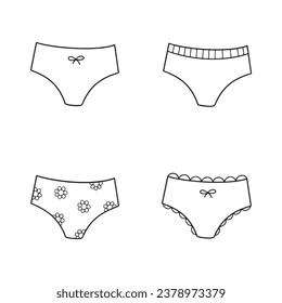 Set of vector underwear icon logo line art illustration design, woman underwear pants logo design. Outline objects isolated on white.  Concept line icons. Monochrome Contour Illustrations. Slips